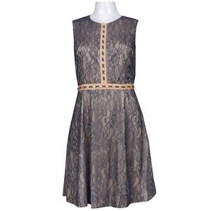 NEW CENIA women's trim stitch floral lace overlay dress in navy nude
